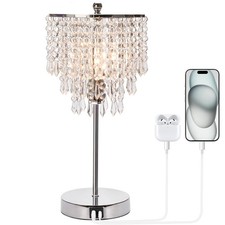 Touch Control Crystal Table Lamp with Dual USB Charging Ports, 3-Way Dimmable Be
