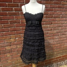 MNG Mango Party Dress Womens M Black Lace Ruffle Tiered Y2K Coquette