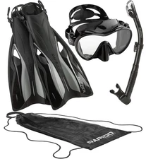 Phantom Aquatics Frameless Snorkel Mask Fin Snorkeling Set Black