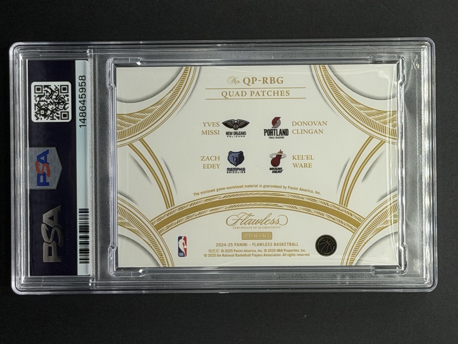 2024-25 Panini Flawless Quad Patches Missi Clingan Edey Ware Game-Worn Ruby /15 view 2