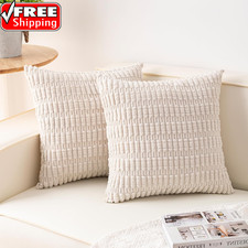 Pack of 2 Corduroy Decorative Throw Pillow Covers 18X18 Inch Soft Striped Pillow