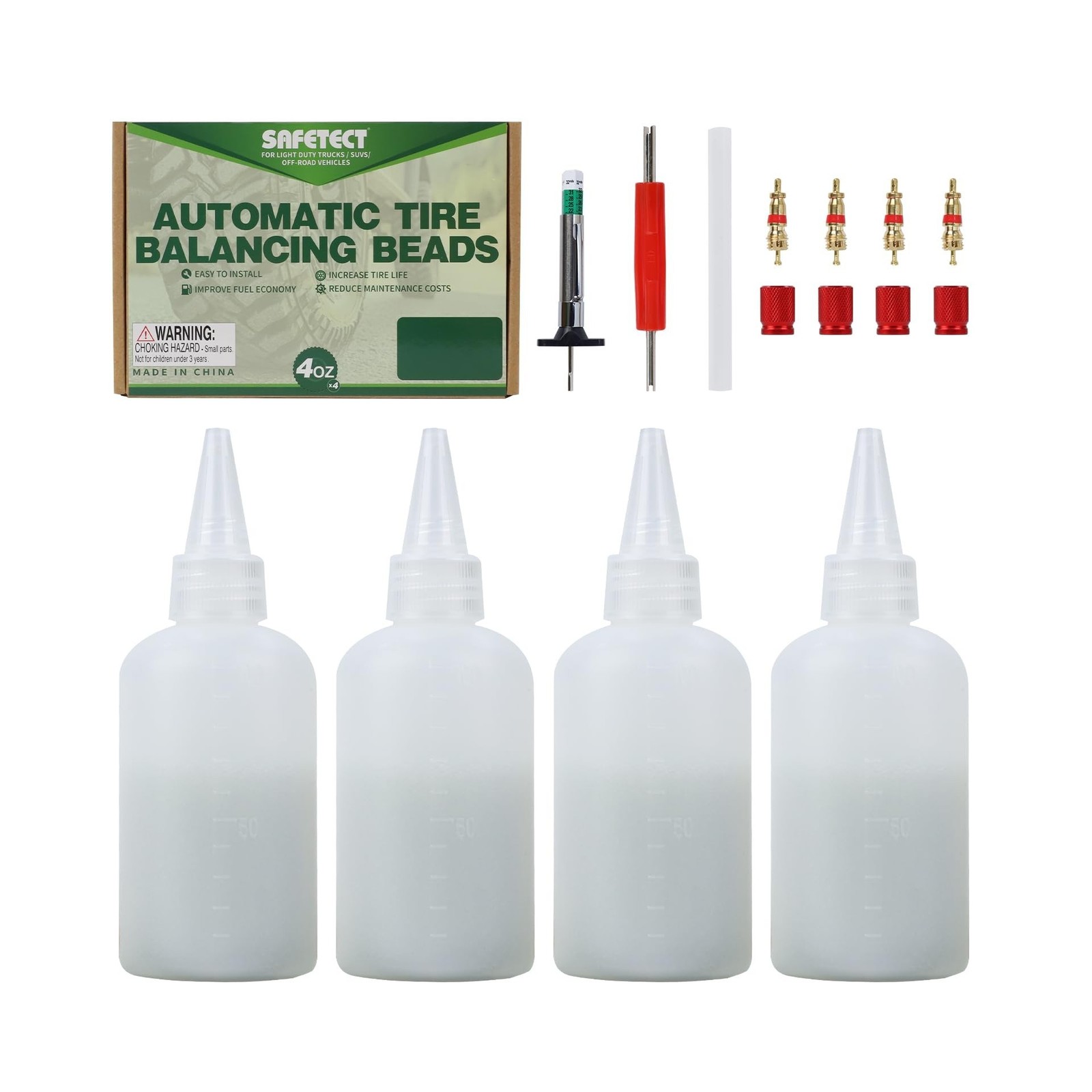 Tire Balance Beads 4 oz x 4, Balancing Beads for Truck Tires with Installatio...