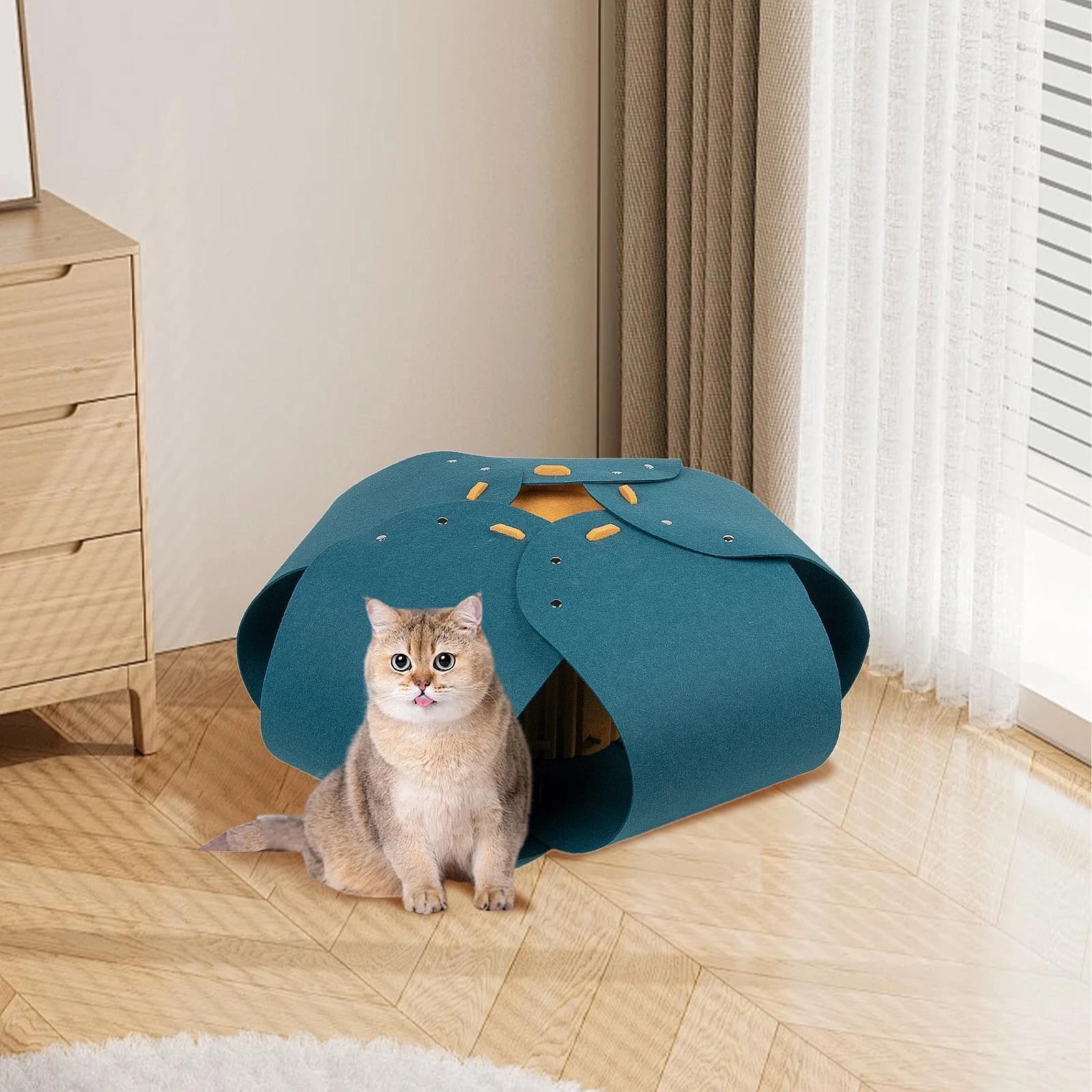 Semi Enclosed Cat Tunnel Bed Donut Tunnel Comfortable Sturdy Cat Tent