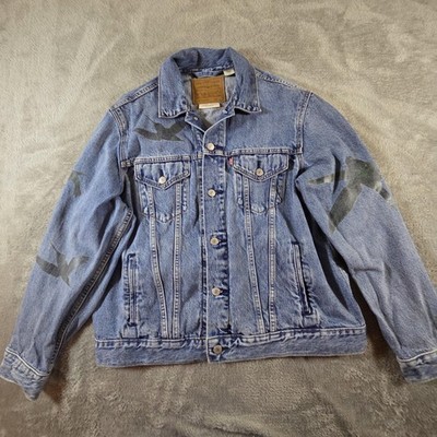Levi's Premium Vintage Fit Trucker Jacket Mens Large Big E Blue Denim Birds 