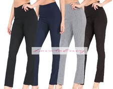 Ladies Pull On Bootleg Trousers Elasticated Stretch Fit Bootcut Work Pants