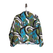 Carole Little Women 100 Silk Quilted Jacket Sz. Lrg Geometric Print Jacket