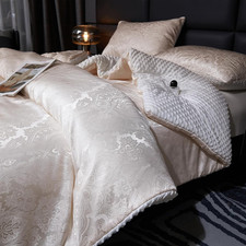 Jacquard Comforter Set - Luxury Warm Paisley Floral Pattern Queen Size Bedding w