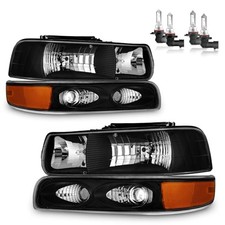 Headlights Assembly W/Bulbs OE Replacement Black With High Low Beam Bulbs