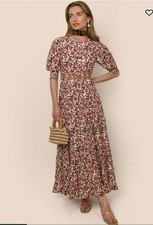 RIXO Agyness Floral Rose Blush Tier Maxi Dress Size Medium UK 12