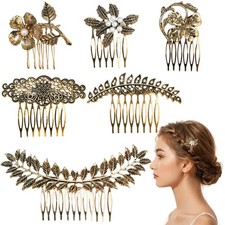6pcs Vintage Hair Side Combs, Retro Pearl Rhinestone Metal Hair Comb Clips wi...