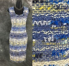 BEAUTIFUL St John knit blue multi fringe dress size 8