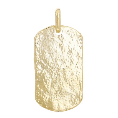 14k Yellow Gold Solid Hammered Finish Dog Tag Charm Pendant