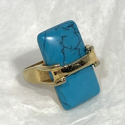 STEELTIME Stainless Steel Turquoise Ring Faux Stone Gold Plated