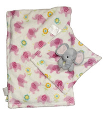 Little Miracles Pink Elephants Flower Baby Blanket  Lovey
