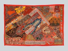 India Heavy Beaded Hand Embroidery Wall Hanging Zari Patchwork Tapestry Wall Art