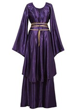 Womens Renaissance Gown Costume Medieval 2XL Dress Purple Brocade Satin
