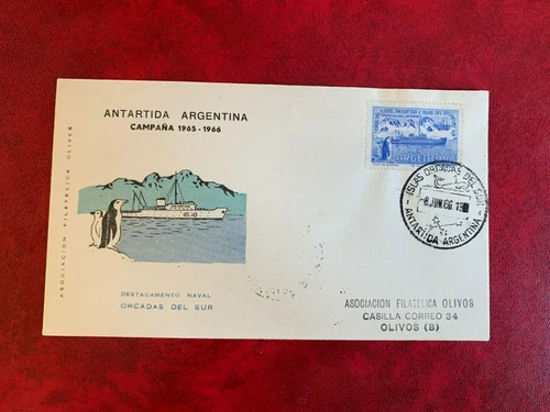 ARGENTINA ANTARCTIC 1966 FDC CAMPANA PENGUINS ORCADAS DEL SUR GRAL SAN MARTIN