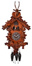 Large Widdop Wooden Cuckoo Clock with Roundabout & Cuckoo with Stags Quartz NEW