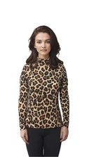 SOUI Women's Leopard Print Mock Neck Top – 95% Rayon, 5% Spandex, Long Sleeve