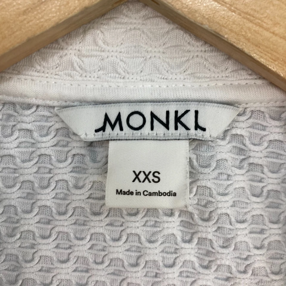 Monki Top Womens 2XS White Cropped Short Sleeve Collared Stretch Shirt 32929 — 第 4/4 张图片