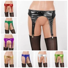 US Lady Shiny Metallic Garter Belt 4 Straps Duck-Mouth Clips Thigh High Stocking