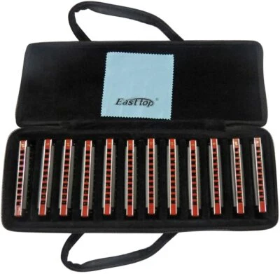 EASTTOP 10hole blues harps harmonica set T008K-12 set mouth organ in one case - Image 1 of 4