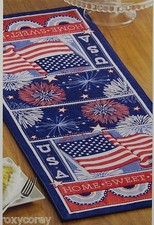 4th of July Americana Blue Home Sweet Home Patchwork Table Runner 13x36 NWT