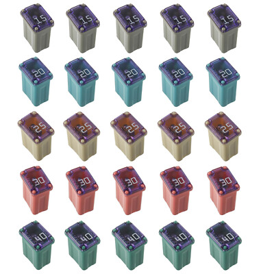 25X Car Micro Cartridge Slow Blow Fuses Kits - 15A 20A 25A 30A 40A Each 5Pcs