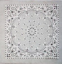 New 22" Silver Gray Paisley Bandana Handkerchief Scarf 100 Cotton Made In USA