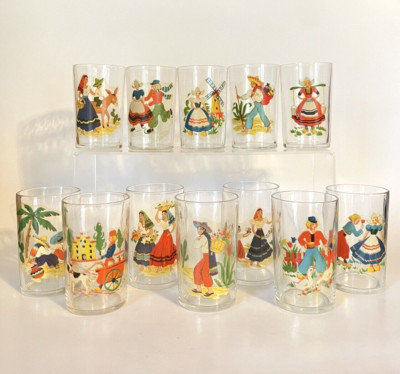 Set of 12 Vintage Dutch Double Shot Glasses Traditional Dutch People & Scenes