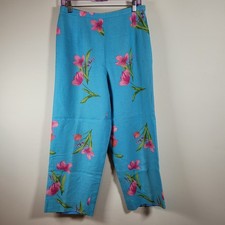 Vintage Women Pants Colorful Floral Print Size 12 Tapered Leg Linen Talbots