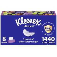 8 Flat Boxes Facial Tissues 3-Ply 180 Tissues per Box 64 Count Total