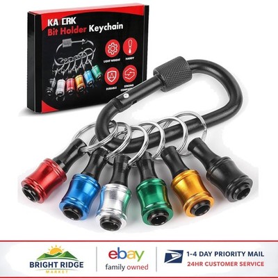 Portable Screwdriver Bit Holder with Black Carabiner and 6 Color-Coded Bits