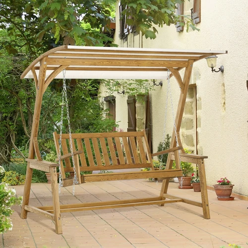 2 Seater Porch Swing with Canopy Wooden Patio Swing Chair Outdoor Swing Seat