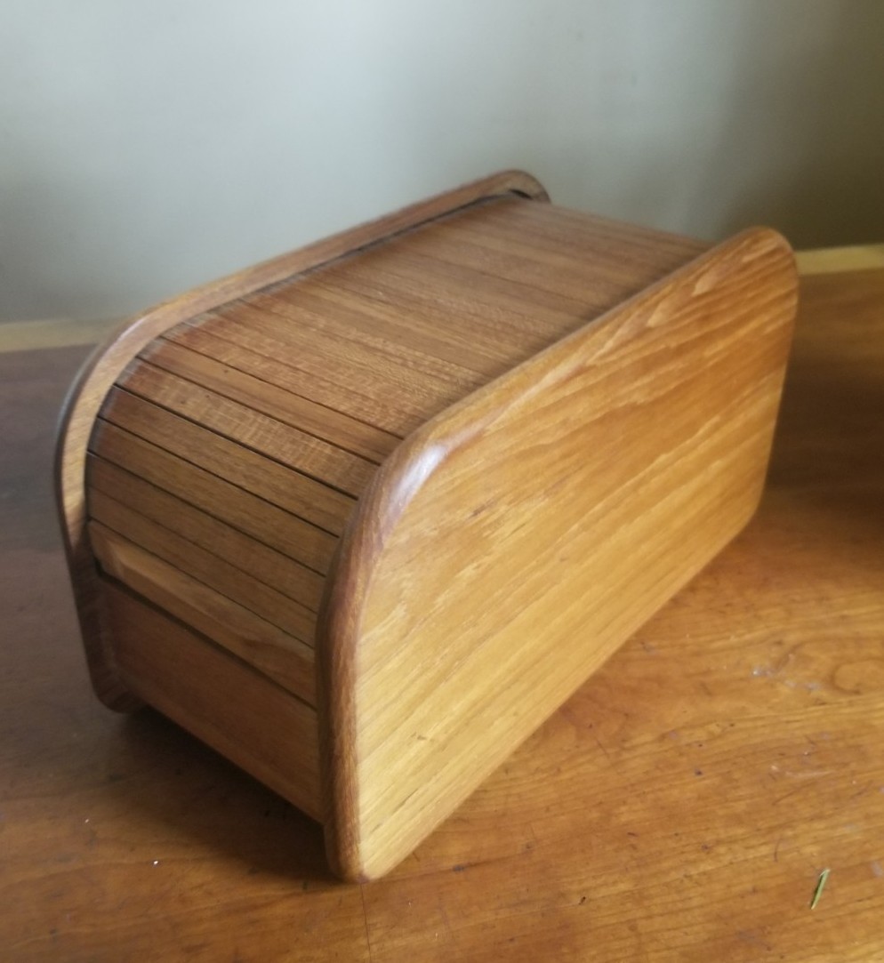 Vintage MCM Kalmar Designs Teak Wood Roll-Top CD Floppy Disk Holder Tambour BoX