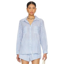 Seafolly Beach Shirt in Powder Blue Striped NEW Size Medium