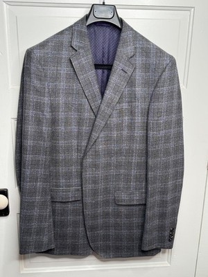 Ted Baker London Endurance Sport Coat 42L Gray Plaid Wool Blazer Windowpane