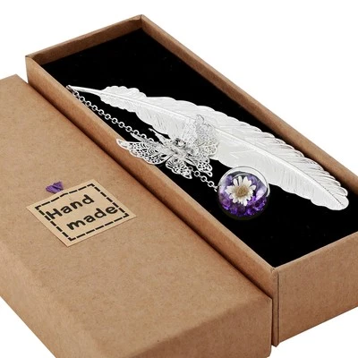 TOIRXARN Silver Feather Bookmark with 3D Butterfly – Gift Boxed Present for Mum or Her