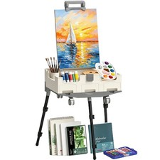 Art Painting Kit with Mobile Storage Easel, Acrylic Watercolor Oil Paint Set