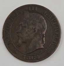 1864 BB France 10 Centimes Coin – Napoleon III – Bronze – Second Empire – Collec
