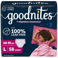 Goodnites Girls Nighttime Bedwetting Underwear Large 95lb 58Ct 2Pack 68-95 Size