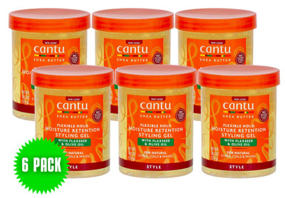Cantu Shea Butter Styling Gel w/Flaxseed & Olive Oil Flexible Hold 18.5oz 6 PACK