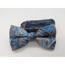 Stacy Adams Mens Blue Orange Paisley Pre-Tied Bow Tie Adjustable Microfiber