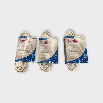 #ad Slimline White Flat Plug Extension cord 7ft 3 Pack New Old Stock $18.99