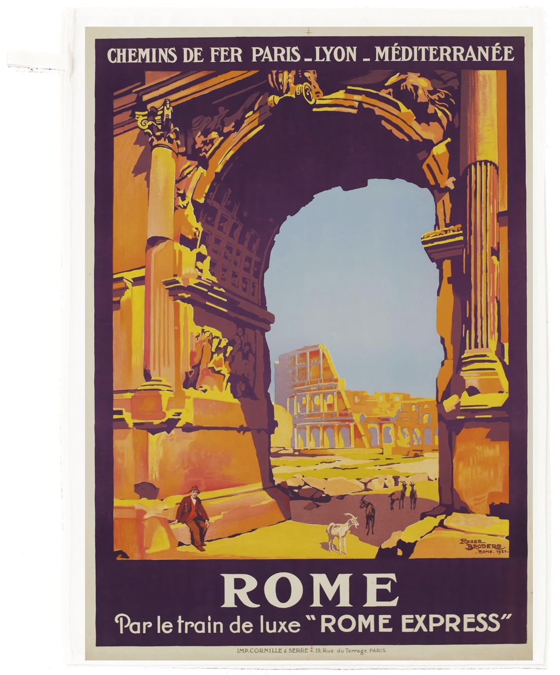 Rome Retro Train Travel Large Cotton Tea Towel