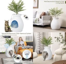 Hidden Cat Litter Box Enclosure With Artificial Plant Design And Odor Control