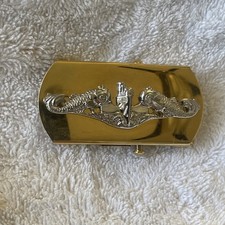 GENUINE U.S. NAVY BELT BUCKLE: SUBMARINE BRASS GOLD OFFICER EMBLEM MADE IN USA
