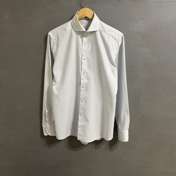 Men Eton Shirt Blue Cotton 38 / M / 46