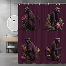 Monkey Floral Shower Curtain Purple Botanical Animal Print