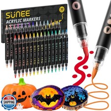 SUNEE 30 Colors Acrylic Paint Markers, Dual Tip with Bullet and Brush Tip Pai